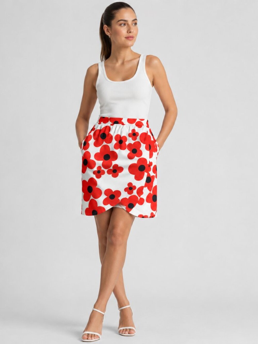 ELISHA ABARGEL Women's Red Floral Tulip Wrap Skirt Women’s Size S Satin